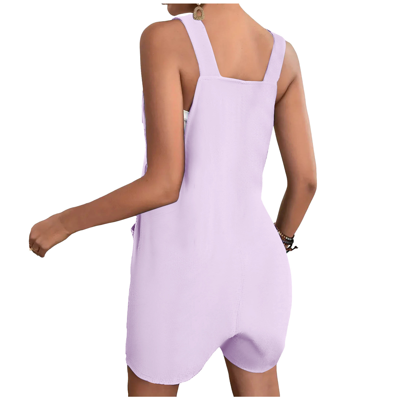 thumbnail image 3 of Mono corto de verano informal con botones para mujer - Poliéster, sin mangas, pantalón corto ancho - S-XXL, 3 of 5
